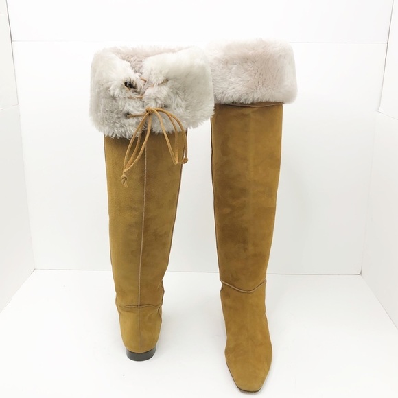 MANOLO Blahnik Italian suede fur top tan boots - Picture 16 of 17
